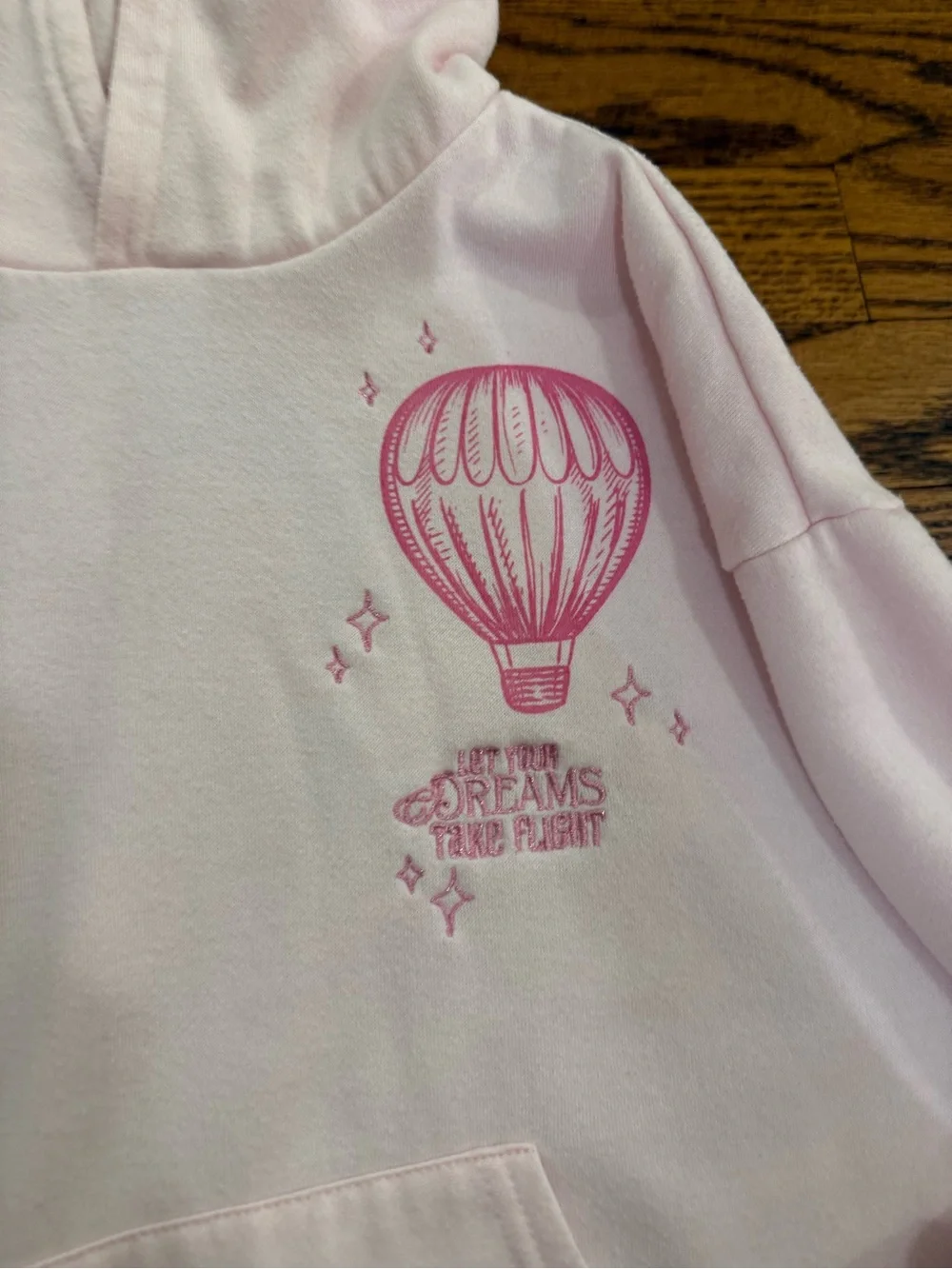 Wicked Pastel Pink Hoodie with Hot Air Balloon Graphic